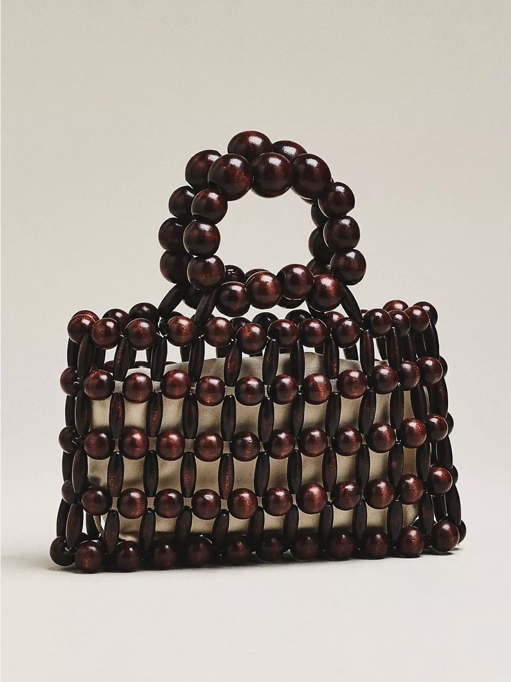 Anthropologie Wood Bead Top Handle Mini Bag